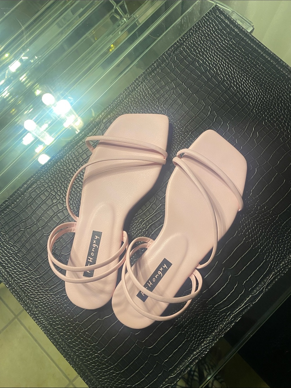 Pink Strappy Square-Toe Sandals